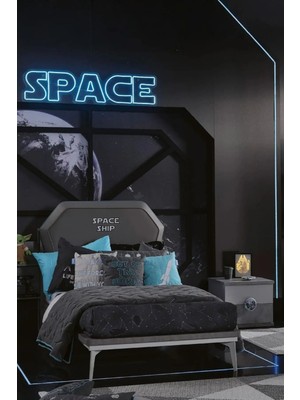 Palmera Space Retro Başlıklı Karyola - Modern Genç Odası Yatağı (120X200 / 100X200)