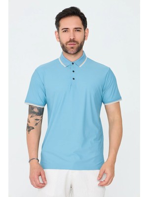 White Stone Mavi Düğmeli Polo Yaka Erkek Tişört