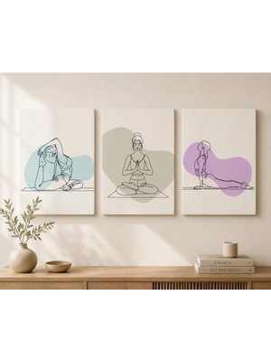 Minimalist Pilates-Yoga Kanvas Tablo Seti – 3’lü Dekoratif Kanvas Tablo (Pilates Yazılı Sticker Hediyeli)