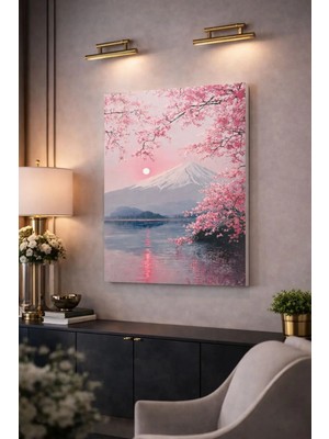 Sakura Çiçekli Fuji Dağı Kanvas Tablo – Pembe Manzara Duvar Dekoru –