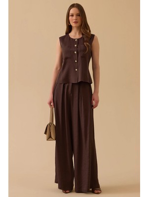 Seçil Kadın Modern Kesim Bol Paça Pantolon 0031 Kahverengi
