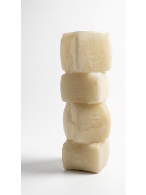 sembol 41 cm Cam Vazo - El Yapımı Kübik Totem Mermer Dokulu Dekoratif Vazo (Krem / Ekru)