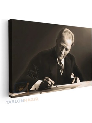 Yatay Kanvas Duvar Tablosu Ataturk Yazi Yazarken Salon Tablosu Ofis Tablosu Ev Hediyesi Dekorasyon