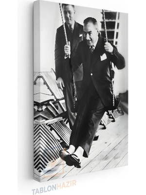 Dikey Kanvas Tablo Salon Duvar Tablosu Salıncakta Atatürk Yeni Ev Hediyesi Ofis Tablosu
