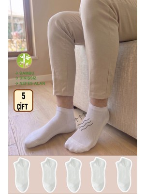 Yasyas 5 Çift Beyaz Erkek Bambu Patik Çorap Avantaj Paket Dikişsiz(Terletmez)