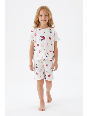 Isobel Hello Kitty Baskılı Kısa Kol Şort %100 Pamuk Pijama Takımı