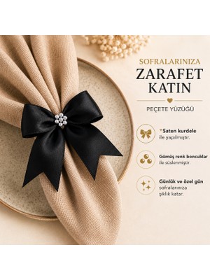Fancyagnes El Yapımı Siyah Kurdele Gümüş Renk Boncuklu Peçete Yüzüğü Halkası (6 Kişilik)