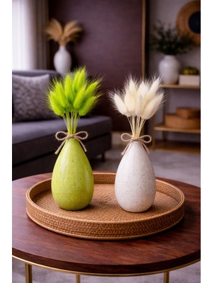 Çınar Asyada Home Yeşil-Beyaz Lagurus Bunny Tail Grass 2 Demet 10'lu 30-40 cm Şoklanmış Çiçek Pamuk Otu Kurutulmuş Çiçek