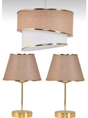 Organix Home Avize & abajur 3’lü Set Hasır  Gold Tasarım ( Renk çeşitleri)