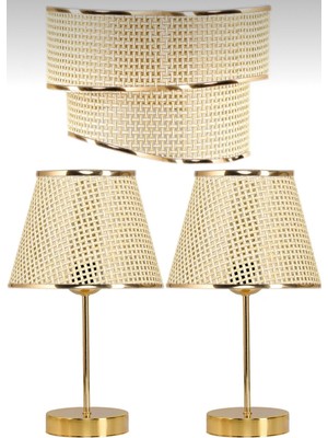 Organix Home Avize & abajur 3’lü Set Hasır  Gold Tasarım ( Renk çeşitleri)