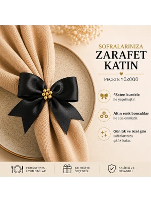 Fancyagnes El Yapımı Siyah Kurdele Altın Renk Boncuklu Peçete Yüzüğü Halkası (6 Kişilik)