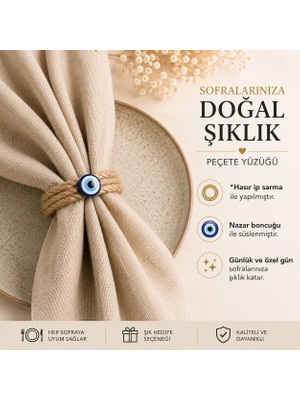 Fancyagnes El Yapımı Hasır Ip Nazar Boncuklu Peçete Yüzüğü Halkası (6 Kişilik)