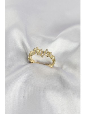Hace Bazaar Mey Ithalat® Gold Renk Pirinç Ritim Model Zirkon Taşlı Kadın Yüzük