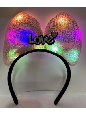 Hace Bazaar LED Işıklı 3 Farklı Fonksiyonda Yanan Gümüş Love Yazılı Toz Pembe Fiyonk Taç 20X17 cm