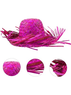 Hace Bazaar Tropikal Parti Pembe Fuşya Hasır Hawaii Şapkası 13X36 cm