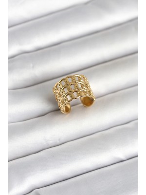 Hace Bazaar Mey Ithalat® 316L Çelik Gold Renk Zincir Model Kadın Yüzük