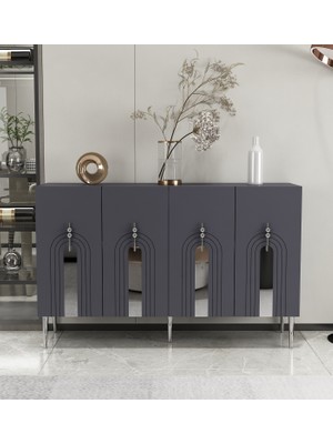 Morepp Garden 120 cm Konsol Tv Sehpası Çok Amaçlı Dolap Antrasit-Gümüş