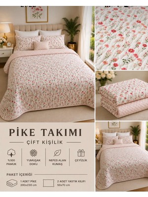 Caryum Yatak Örtüsü Çift Kişilik Pike & Battaniye & Ince Yorgan 2 Adet Yastık Kılıfı