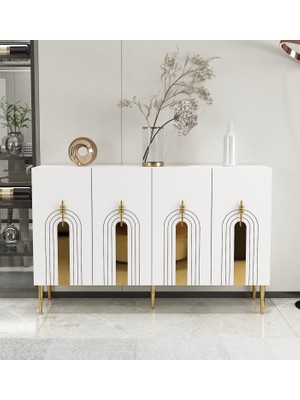 Morepp Garden 120 cm Konsol Tv Sehpası Çok Amaçlı Dolap Beyaz-Altın