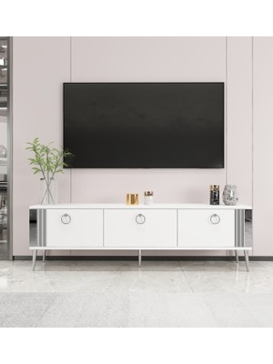 Morepp Terra 150 cm Tv Ünitesi Tv Sehpası Beyaz-Gümüş