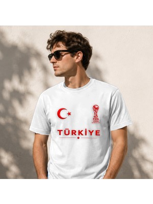 Cabri Türkiye Ay Yıldız ve Dünya Kupası Baskılı Unisex Pamuklu T-Shirt