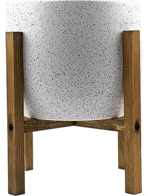 Terra Organik Ev Dekorasyon Aksesuar Beyaz Granit Toprak Saksı Saksılık Salon Çiçeklik 4 Ayaklı - 19 cm