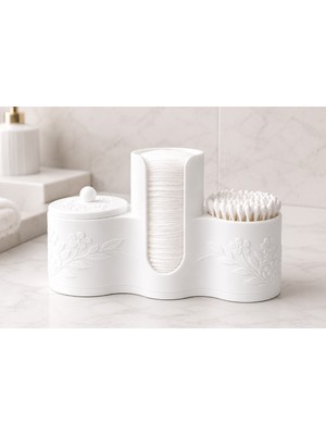 Hobby Fab Design Çiçek Desenli Pamuk Ped ve Kulak Çubuğu Düzenleyici Banyo Organizeri -Banyo Organizeri