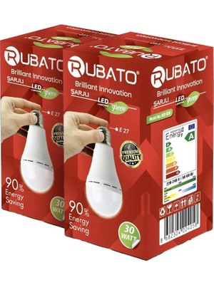 Rubato 30W Şarjlı LED Ampul – Elektrik Kesintisinde Otomatik Yanan Acil Durum Ampulü