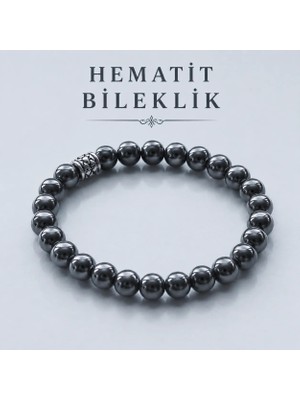 Evcikuş Hematit 8mm Doğal Taş Bileklik – Erkek Premium Kutulu Bileklik (Elastik, Şık Tasarım)