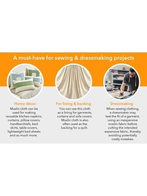 Terra Organik Ak Tradıng Co. Muslin Kumaş/kumaş Ağartılmamış - D Kumaş - Doğal 9,5 Metre Orta Ağırlık -%100 Pamuk (160 cm Genişliğinde), Doğal Ağartılmamış