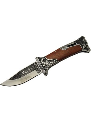 Eco Port A3188-2 Geyik Desenli Outdoor Çakı 23 cm - Işlemeli Ahşap Saplı, Perçinli, Deri Kılıflı