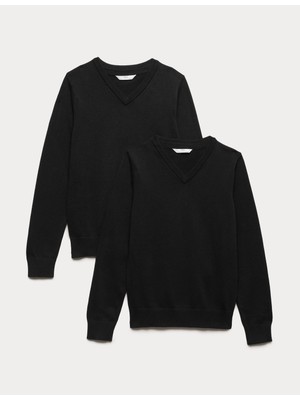 Marks & Spencer 2’li Paket Unisex Ince Kesim Saf Pamuklu Okul Süveteri (3–18 Yaş)
