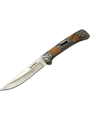 Eco Port A3159-D Kahverengi Kamp Çakı 23,5cm- Ahşap Sap, Kaplan Işlemeli, Kemerlikli