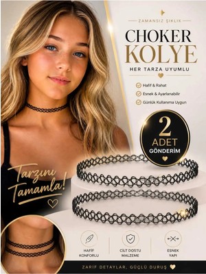 2 Adet Choker Kolye Siyah Esnek Tattoo Kolye Ayarlanabilir Bohem Y2K Günlük Kadın Boyun Aksesuarı