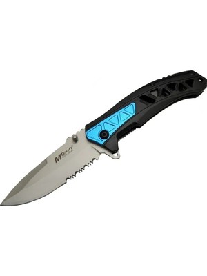 Eco Port 4193 Mavi Kamp Çakı 21CM - Yarı Otomatik, Kemerlikli, Testere Detaylı, Desenli Sap