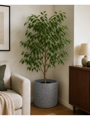 Ck Desing Doğal Antrasit Saksı Sepeti Bohem Balkon Salon Dekoru 25×25