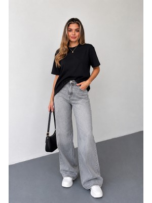 Stilera Kadın Oversize Basic Kısa Kollu Bisiklet Yaka Düz Tişört