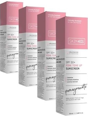 SKIN401 SPF50+ Pink Tone Up Sunscreen Pembe Ton Eşitleyici Güneş Kremi 50 ml (4 Paketi)