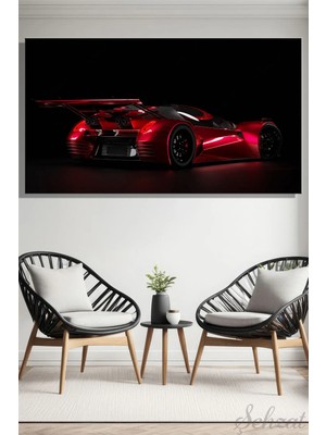 Şehzat Panoramik Yatay Tekli Kanvas Duvar Tablosu Salon Yatak Odası Ofis 3D Kırmızı Spor Araba Hız Coupe