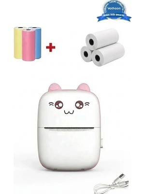 Epilons Mini Fotoğraf Yazıcı Kablosuz Etiket Yazıcı Baskı Makinesi Ios Android Uyumlu Termal Printer Pembe