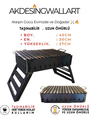 Katlanabilir Portatif Mangal Dayanıklı Siyah Çelik Tasarım