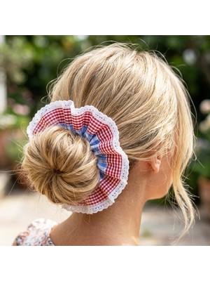 Woodycord Fırfırlı Pötikareli El Yapımı Scrunchie Topuz Tokası