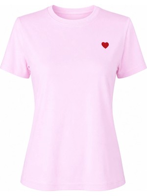 Trender 6746 Kalp Nakış Pembe Kadın T-Shirt 26YI40000050