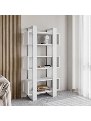 Milano Kitaplık, Raflı Kitaplık, Kütüphane, Çalışma Odası, Ev-Ofis, Beyaz