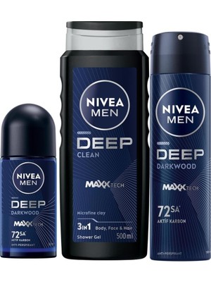 Men Erkek Damat Çeyiz Bohça Seti Deep Dimension, Duş Jeli 500ML, Sprey Deodorant 150ML, Roll-On 50ML