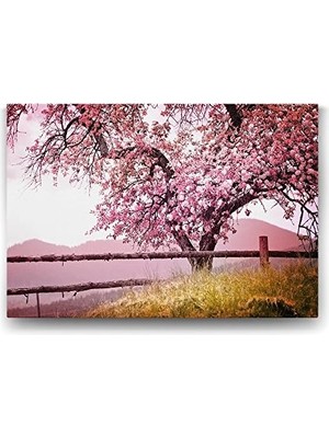 Pembe Yapraklı Ağaç Tablosu - 75X50CM