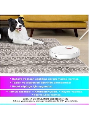 Dizayn Adoni Desenli Kadife Pamuk Tabanlı Yıkanabilen Kaydırmaz Antibakteriyel Salon Halısı (200X250)