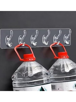 Kendinden Yapışkanlı Güçlü Şeffaf 6 Kancalı Askılık, Kapı Arkası, Mutfak, Duvar, Banyo Askısı