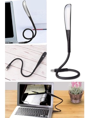 USB Girişli 14 Ledli 3 Kademeli Dokunmatik Masa/kitap Okuma Lambası Ledi Siyah