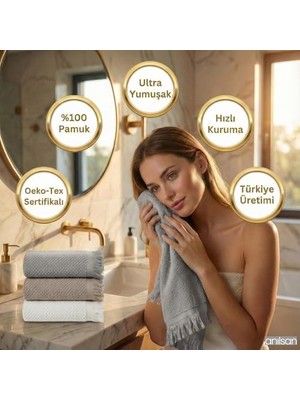 Anilsan 6'li Jelena El Havlusu Seti 50X90 cm - Yuzde 100 Pamuk Puskullu Havlu, Yumusak ve Emici, Otel Spa Banyo Mutfak Icin, Oeko-Tex Sertifikali, Turkiye Uretimi